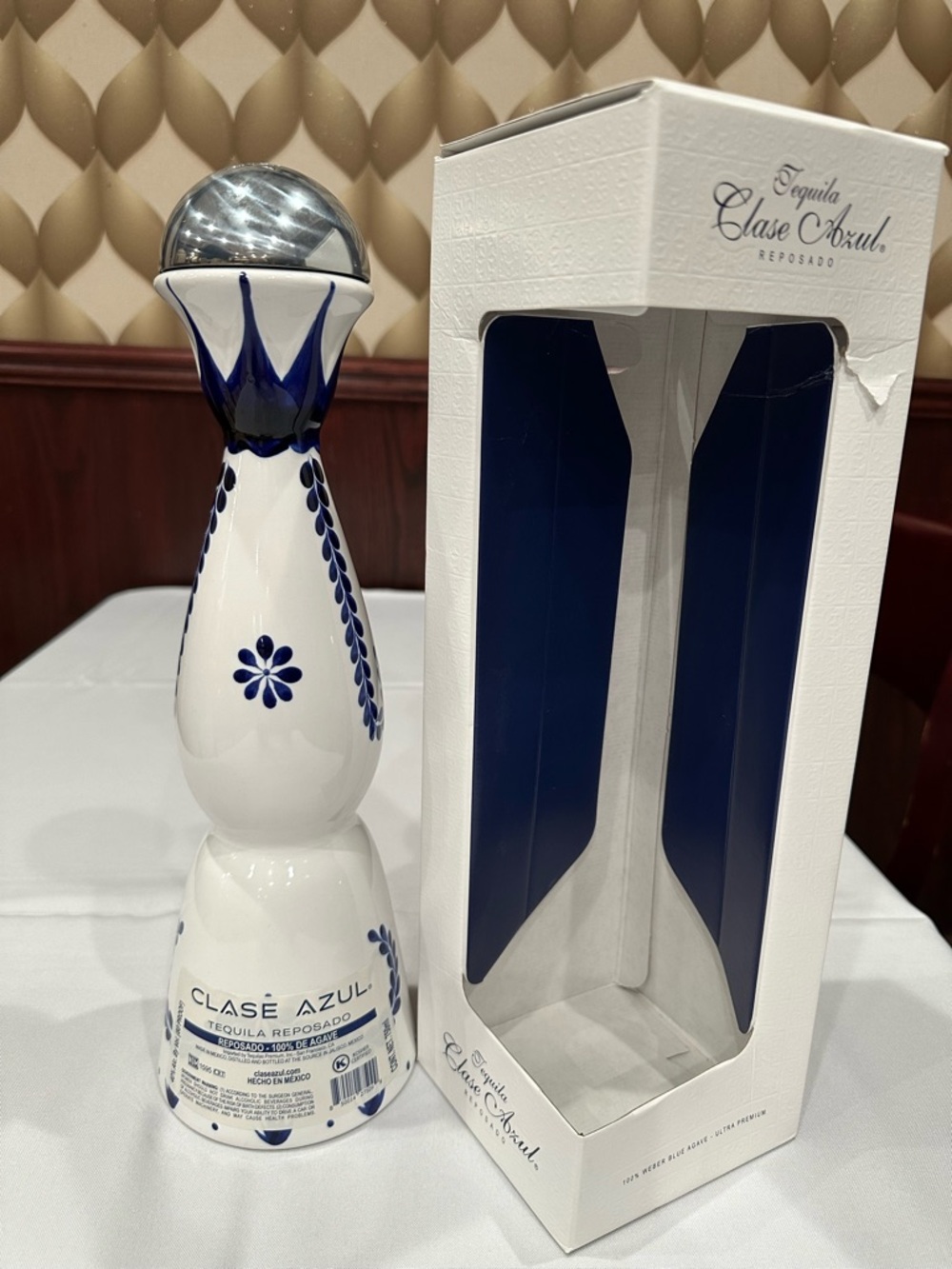Clase Azul empty White and Blue Ceramic Tequila bottle 750 ml